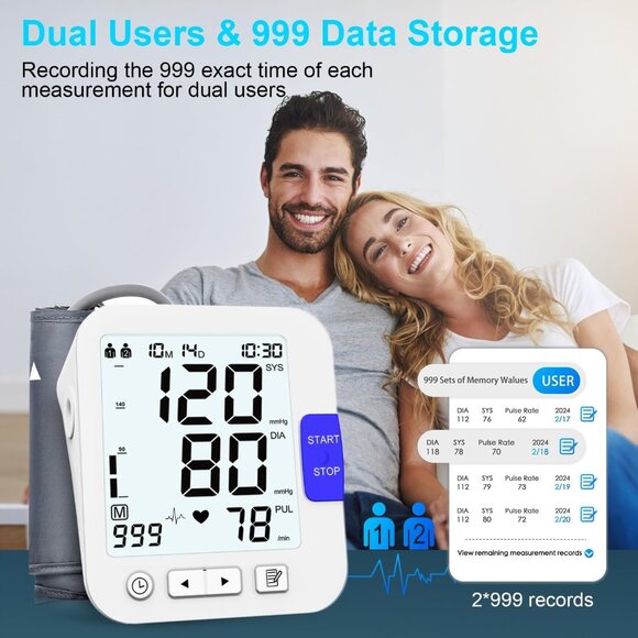 Blood Pressure Monitor Large Screen Machine Dual User XL 9"-17" Cuff Backlit LCD - Picture 11 of 11